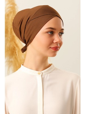 Melodi Scarf Bağlamalı Dikişsiz Çapraz Bone Kahverengi