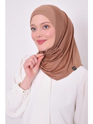 Melodi Scarf Kadın Tesettür Cimafit Nefes Alan Hazır Pratik Hijab Bone Sütlü Kahve