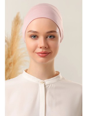 Melodi Scarf Tesettür Silikonlu Kaymaz Bone - Likralı Bağlamalı Bone - Sıkmayan Rahat Nefes Alan Kumaş Pudra