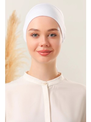 Melodi Scarf Tesettür Silikonlu Kaymaz Bone - Likralı Bağlamalı Bone - Sıkmayan Rahat Nefes Alan Kumaş Beyaz