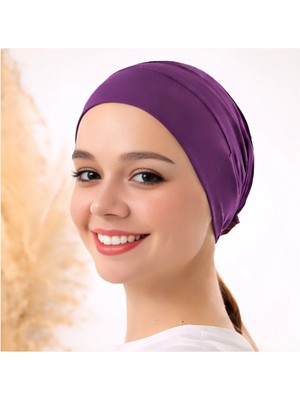 Melodi Scarf Tesettür Silikonlu Kaymaz Bone - Likralı Bağlamalı Bone - Sıkmayan Rahat Nefes Alan Kumaş Mor