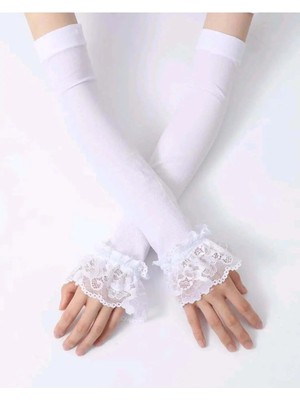 Melodi Scarf Kadın Tesettür Dantelli Kolluk - Penye Dantel Kolluk Beyaz