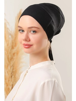 Melodi Scarf Tesettür Silikonlu Kaymaz Bone - Likralı Bağlamalı Bone - Sıkmayan Rahat Nefes Alan Kumaş Siyah