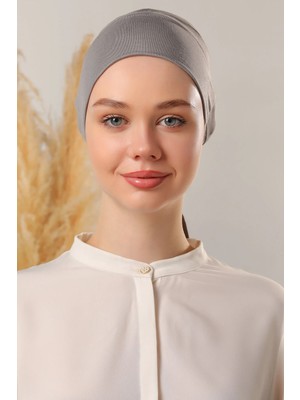 Melodi Scarf Tesettür Silikonlu Kaymaz Bone - Likralı Bağlamalı Bone - Sıkmayan Rahat Nefes Alan Kumaş Koyu Gri