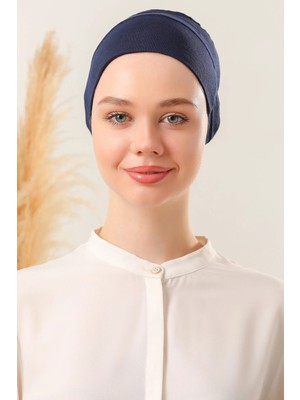 Melodi Scarf Tesettür Silikonlu Kaymaz Bone - Likralı Bağlamalı Bone - Sıkmayan Rahat Nefes Alan Kumaş Lacivert