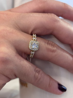 Stelle Jewelry Xuping Kadın Kare Zirkon Taşlı Tektaş Model Gold Yüzük Numaralı Ölçülü Yüzük