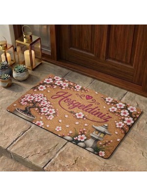 Uygur Home Japon Kiraz Çiçeği (Sakura) Tasarımlı Paspas - Dijital Baskılı Taban Kapı Önü Paspası