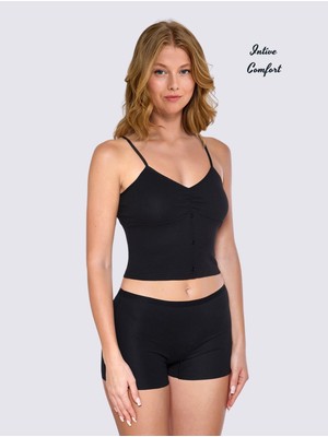 Intive Lingerie Berrak Önü Düğme Detaylı %92 Pamuklu Çıkarılabilir Kaplı V Yaka Büstiyer/kısa Atlet