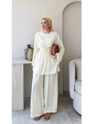Miraydin Butik Kadın Modal  Bel Bağlamalı Tunik Pantolon Takım  M26722 - Sarı