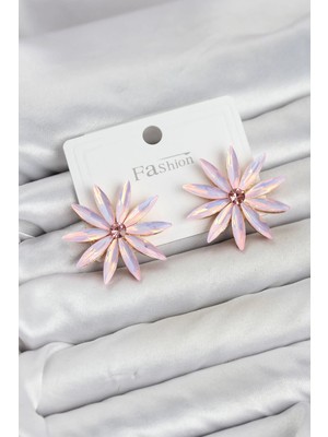 Inure Jewelry Pembe Kristal Taşlı Lotus Model Kadın Küpe