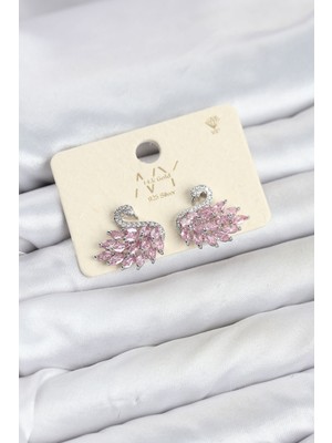 Inure Jewelry Pembe Zirkon Taşlı Gümüş Swan Kuğu Model Kadın Küpe