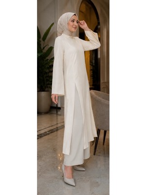Esra Butik Ince Modal Kumaş Parçalı Arkadan Bağlama Detaylı Tunik – Kahverengi, Bebe Mavisi & Bej | 130 cm