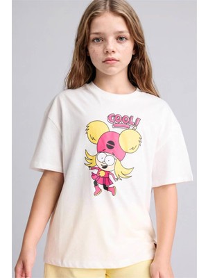 Defacto Super 1 Takım Oversize Beyaz Kız Çocuk T-Shirt H7950A8/WT34