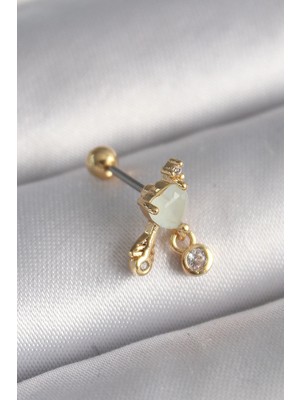 Mey İthalat 316L Çelik Gold Renk Beyaz Mineli Sallantı Zirkon Taşlı Tragus Piercing