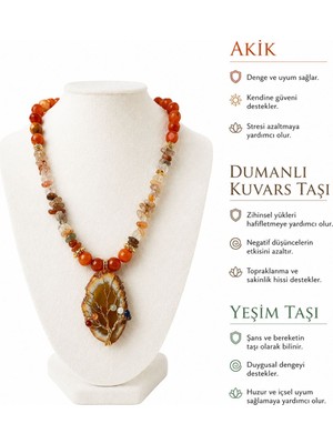 Solare Accessories Akik, Dumanlı Kuvars ve Yeşim Taşlı El Yapımı Doğal Taş Kolye