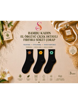 Yshine Bambu Parfümlü El Örgüsü Çiçek Detaylı Fırfırlı Kadın Soket Çorap 3'lü Premium Set