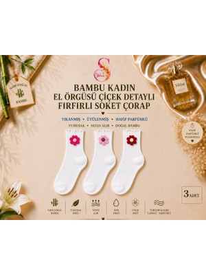 Yshine Bambu Parfümlü El Örgüsü Çiçek Detaylı Fırfırlı Kadın Soket Çorap 3'lü Premium Set
