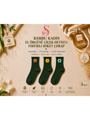Yshine Bambu Parfümlü El Örgüsü Çiçek Detaylı Fırfırlı Kadın Soket Çorap 3'lü Premium Set