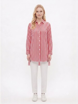 Neden Tekstil Kadın Uzun Kol Oversize Çizgili Gömlek