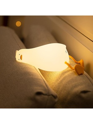 Munico Sevimli Ördek Gece Lambası LED Hayvan Gece Lambası Silikon Kısılabilir Zamanlı Başucu Lambası