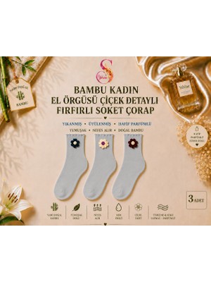Yshine Bambu Parfümlü El Örgüsü Çiçek Detaylı Fırfırlı Kadın Soket Çorap 3'lü Premium Set