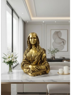 Özel Tasarım Altın Renk Monalisa Figür – Dekoratif Heykel – Lüks Polyester Biblo