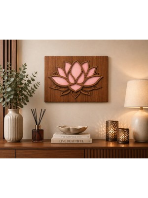 Runc Design Lotus Çiçeği Ahşap Duvar Dekoru -Lazer Kesim 3 Katmanlı Modern Salon Tablosu