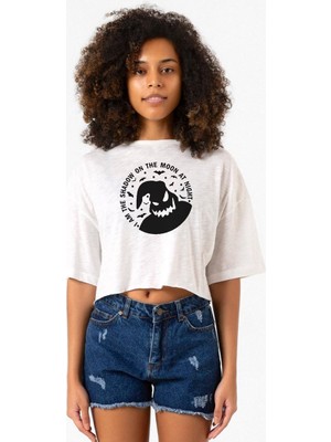 Oogie Boogie Beyaz Kırçıllı Kadın Crop Tshirt