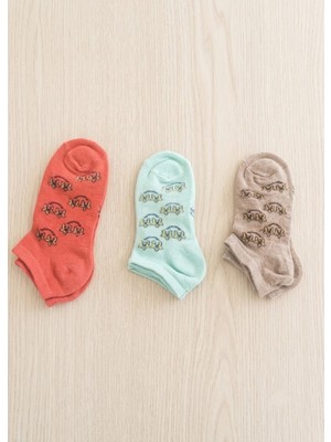 Stsahra  Kız Çocuk Karışık Renkli 3 Lü Paket Patik Çorap