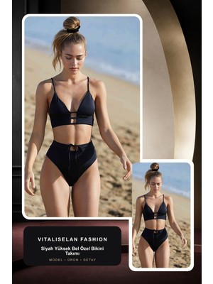 Vitaliselan Fashion Kadın Siyah Yüksek Bel Özel Bikini Takımı