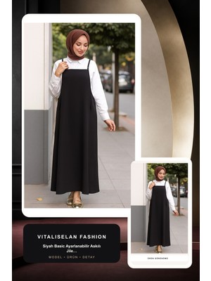 Vitaliselan Fashion Kadın Siyah Basic Ayarlanabilir Askılı Jile Elbise