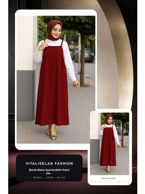Vitaliselan Fashion Kadın Bordo Basic Ayarlanabilir Askılı Jile Elbise