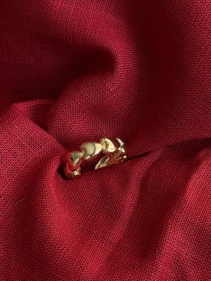 Triya Wear STUDIO-316L Çelik Kadın Kabartmalı Sıralı Kalp Yüzük- Gold Renk Ayarlanabilir Çelik-Romantik Tasarım