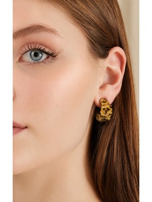 Deniz Accessories Tüylü Leopar Halka Küpe
