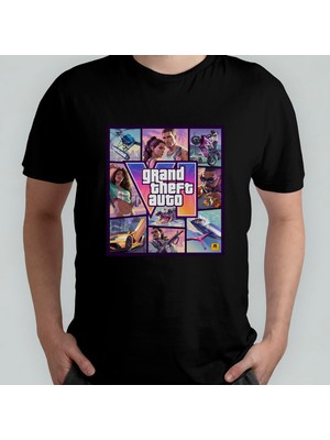 Pixxa Gta Vı Grand Theft Auto 6 Unisex %100 Pamuklu Bisiklet Yaka T-Shirt Model 7
