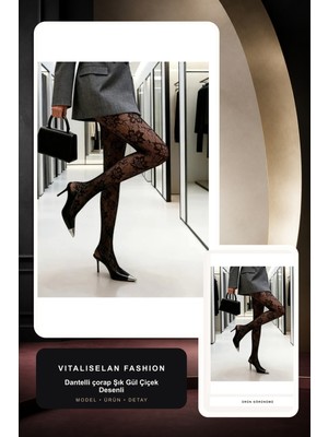 Dantelli Çorap , Şık Gül, Çiçek Desenli , Çorap | Vitaliselan Fashion