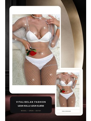 Uzun Kollu Uzun Elbise | Vitaliselan Fashion