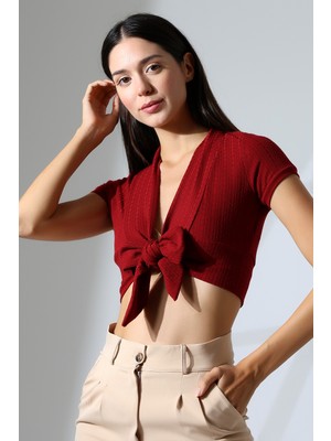 Şiir Rocha Kadın Slim Fit Yumuşak Dokulu Önden Bağlamalı Bluz & Hırka & Bolero - BORDO