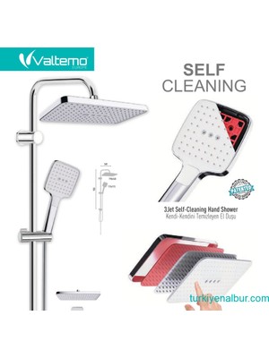 Türkiye Nalbur Valtemo Selfio Kare Self Cleaning El Duşu Otomatik Kireç Temizlemeli Krom-Beyaz