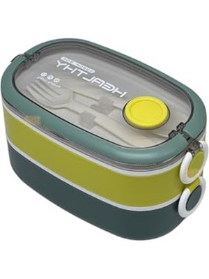 Esranın Dünyası Bento 1300ML Lunchbox 2 Katlı 3 Bölmeli Paslanmaz Çelik Sefer Tası Yemek Kutusu (Koyu Yeşil-Fıstık Yeşili)