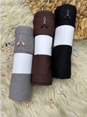 Flora Tekstil Penye Şal 3'lü 180X75 - Siyah - Gri- Kahverengi SAL2312