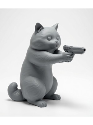 Sepetzone Kedi Figürü - Dekoratif Silah Tutan Gangster Kedi Heykeli - Masa Süsü