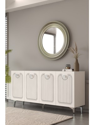 Dekortis Home Dekor 150DHDK3BG Hera Lazer Desenli Konsol ve Tv Sehpası, Ünitesi Beyaz-Gümüş