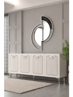 Dekortis Home Dekor 180DHDK3BG Hera Lazer Desenli Konsol ve Tv Sehpası, Ünitesi Beyaz-Gümüş