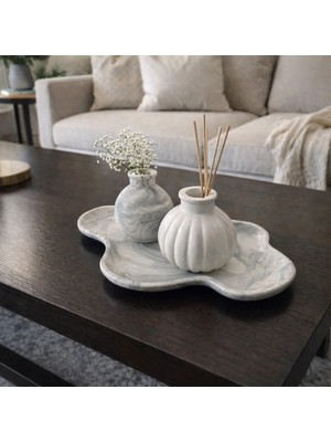 Sisay Home Gri Mermer Desen Dekoratif Vazo Seti | Orta Sehpa & Salon Dekoru