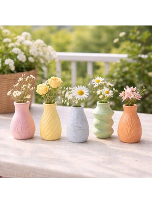 Sisay Home Pastel Renkli Mini Seramik Vazo Seti 5’li – Dekoratif Çiçek Vazoları Balkon & Ev Dekoru