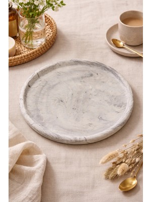 Sisay Home Gri Mermer Desen Dekoratif Tepsi 22 cm | Modern & Bohem Ev Dekor Tepsi