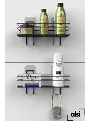 Alsi Grup Yapışkanlı 4 Kancalı Banyo Rafı Banyo Şampuanlık Duşa Kabin Duş Askısı 2 Li Set