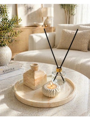 Sisay Home Doğal Taş Kahve Mermer Desenli Dekoratif Tepsi Seti – Minimal Orta Sehpa Aksesuarı