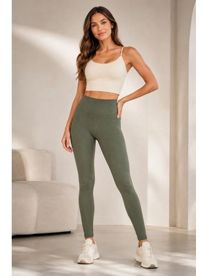 Fevien Kadın Yüksek Bel Toparlayıcı Fitilli Dalgıç Kaşkorse Kumaş Esnek Rahat Günlük ve Spor Yoga Pilates Iç Göstermez Bilek Boy Şekillendirici Uzun Tayt